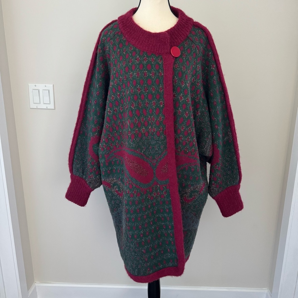 Oversized Spanner Wool-Blend Longline Cardigan Sweater Coat, Batwing, Large